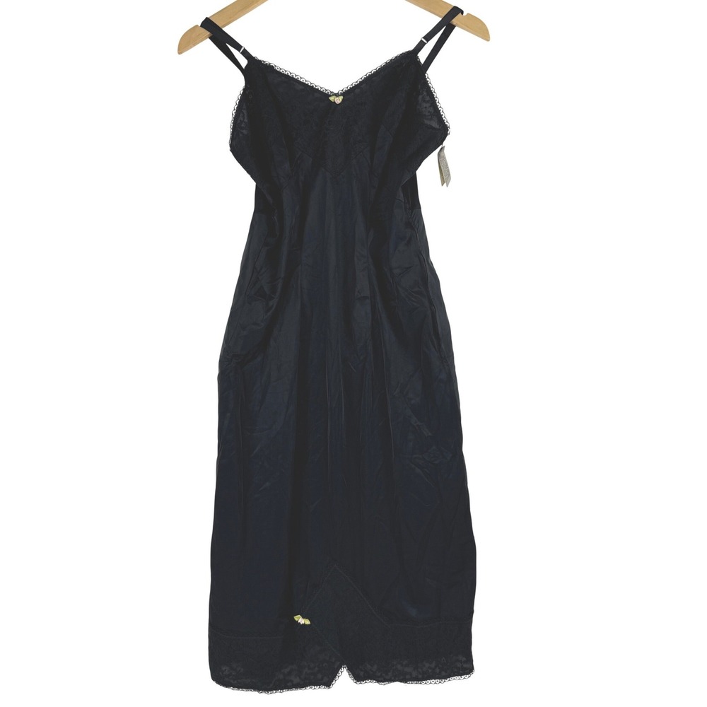 Vintage Beverly Vogue California Black Nylon Full Slip Lace Trim NWT 34 USA Made